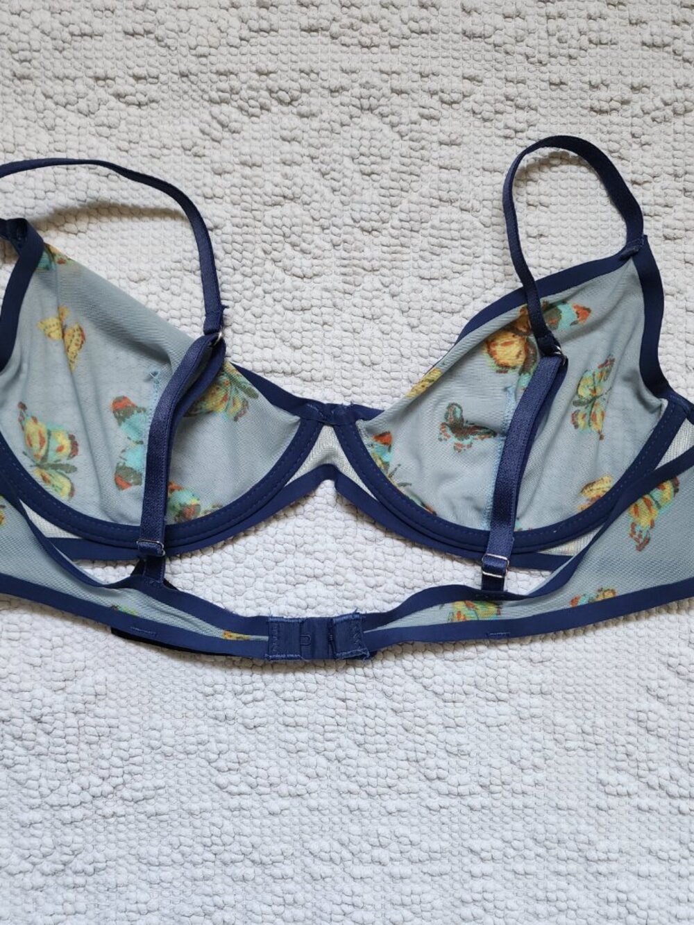 Urban outfitters Butterfly Mesh Underwire Bra 36B Blue Sheer Unlined Bralette - Picture 2 of 7